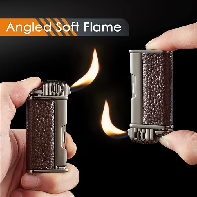 Urgrette 3 in 1 Pipe Lighter Butane Angled Soft Flame Refillable with 3 Pipe Cleaner Tools Multifunctional Gas Lighter for Camping Grill Fireplace Candle (Gas Not Included)