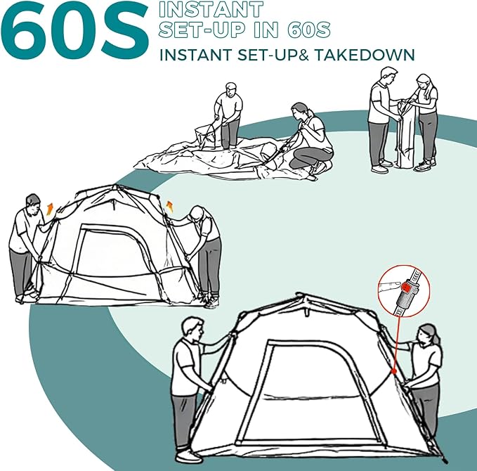 Hewolf Instant Tent for 4-6 Person Camping, Waterproof Easy Pop Up Tent Sets Up in 60 Seconds for Family Outdoor Hiking & Backpacking with Carry Bag