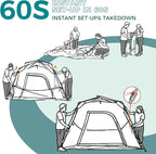 Hewolf Instant Tent for 4-6 Person Camping, Waterproof Easy Pop Up Tent Sets Up in 60 Seconds for Family Outdoor Hiking & Backpacking with Carry Bag