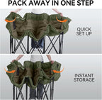 3 Person Camping Chairs Folding Double Camping Chair Portable Oversized Loveseat Padded Camp Chair Heavy Duty Camping Couch for Adults Outdoor Lawn with Two Cup Holders and Carry Bag Green