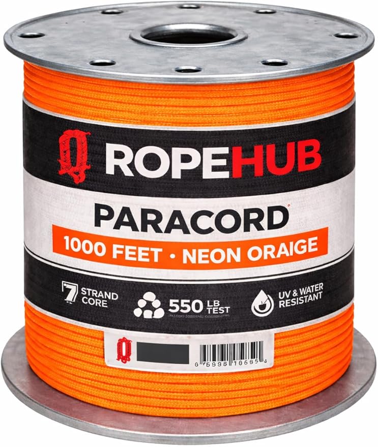 RopeHub 550 Paracord – 7 Strand Core Nylon Parachute Cord, 550 lb Test – Durable Utility Cord for Camping, Survival, DIY, Gear, Tents, Tarps – Multiple Colors & Lengths
