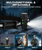 Rechargeable Running Headlamp, High Lumens Bright Head Lamp Led with Motion Sensor, 4 Modes, Magnet, Detachable Flashlight & Headband for Adult, Outdoor, Emergency, Hard Hat Light 2PC