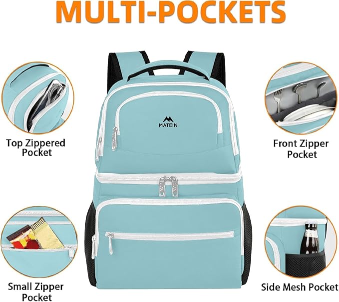MATEIN Cooler Backpack, 26 Cans Insulated Lunch Backpack for Men Women, Leakproof Double Layer Lunch Cooler Bag Lightweight Soft Lunch Backpack with Cooler Compartment, Beach Camping Hiking Beer Gifts
