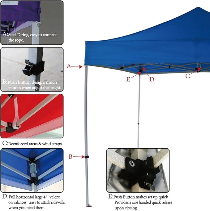 10'x10' Pop Up Canopy Tent Commercial Instant Shelter with Heavy Duty Roller Bag, 4 Canopy Sand Bags, 10x10 FT Red