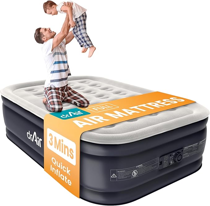 Full Air Mattress with Built-in Pump, 18" Raised Blow Up Mattress, 600 lbs Max Honeycomb Air Bed, 48Hr Leak-Proof Test, 3min Inflatable Mattress for Home, Guests, Camping, Colchones inflables