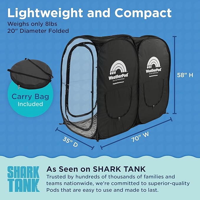 WeatherPod® The Original Shark Tank Side-by-Side™ 2-4 Person Pop-Up Pod - Stay Warm, Dry, and Out of The Sun - Weather Pod for Sports, Rain, or Wind - Simple to Set Up and Tear Down