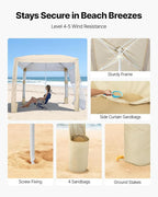 VEVOR Beach Cabana, 8 x 8 ft Beach Canopy with Side Wall, UPF 50+ Protection Easy Setup Cabana Tent with Sand Pockets, Adjustable Height Portable Shade Sun Shelter Umbrella for Family & Friends, Khaki