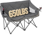 ARROWHEAD OUTDOOR Portable Folding Double Duo Camping Chair Loveseat w/ 2 Cup & Wine Glass Holder, Carrying Bag, Supports up to 500lbs