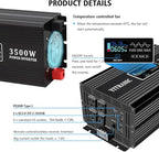 3500W Pure Sine Wave Inverter DC 12V to AC 120V, with Wireless LCD Remote Control, Hardwire Port, Fast USB, 30W Type-C for RV, Truck, Home, Camping, Upgraded from 3000 Watt Inverter