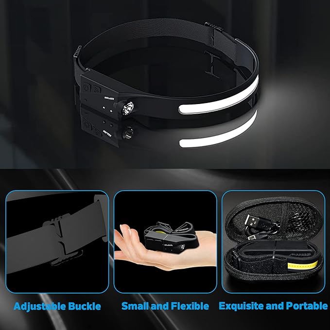 LED Headlamp Rechargeable Flashlight, 2-Pack 230° Wide Beam Headlight with Motion Sensor, Lightweight, Weatherproof, 2 Light Source Head Lamp for Camping Hiking Running Outdoor - Adults and Kids