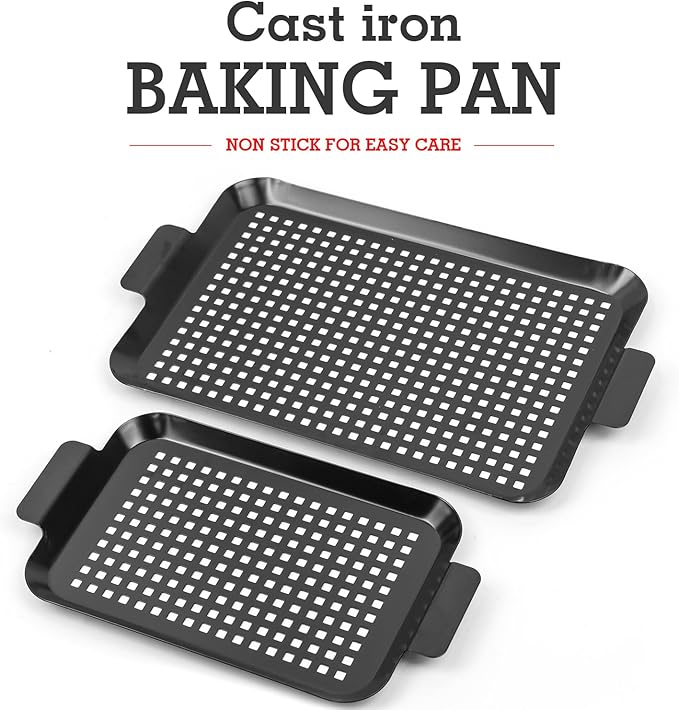 Grill Tray Set Of 2 Outdoor Grill Pans Tray Grill Pans with Hole Nonstick Barbecue Grilling Baskets for Outdoor Camping Vegetable Meat (2 grill pan)