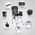 Extra Tall Folding Chairs for Adults 2 Pack, Portable Bar Height Foldable Director Chairs for Camping Outside, Comfortable with Makeup PocketHigh Back and Footrest, Black