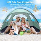 NXONE Beach Tent Sun Shelter with UPF 50+ UV Protection, Lightweight Easy Setup Portable Beach Canopy for Family, Large Space for Beach, Camping & Outdoor, 3/4/6 Person