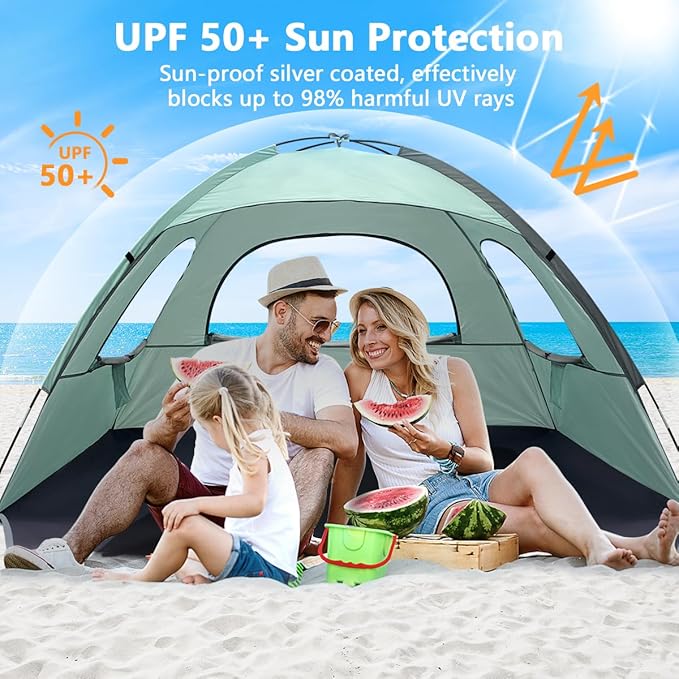 NXONE Beach Tent Sun Shelter with UPF 50+ UV Protection, Lightweight Easy Setup Portable Beach Canopy for Family, Large Space for Beach, Camping & Outdoor, 3/4/6 Person