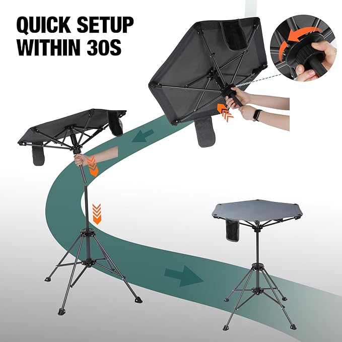 Extra Tall Folding Chairs & Adjustable Height Folding Table Set, Portable Outdoor Bar Table & Foldable Director Chairs with Makeup Pocket for Backyard,Beach,Travel with Storage Bag