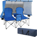 BESTHLS Double Canopy Camping Chair with Shade Folding Loveseat Chairs with Cup Holder Cooler Bag Organize Pouch for Camp Beach Sports Lawn Patio Outside (Blue)