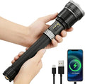 Rechargeable Flashlight 15,000 High Lumens, 120W XHP360 LED Super Bright Tactical Zoomable Flashlights with USB Output, Large Capacity Powered Waterproof Flash Light for Emergencies, Camping, Hunting