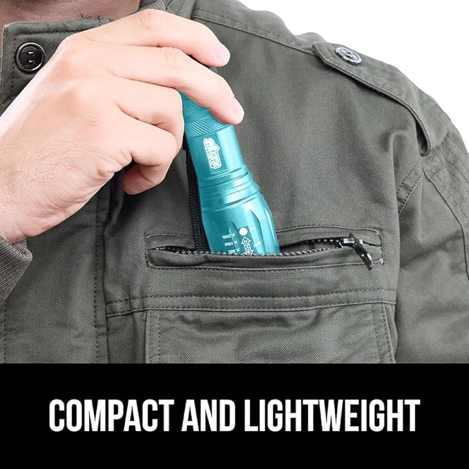 GORILLA GRIP Powerful LED Tactical Flashlight, 750 FT High Lumens 5 Adjustable Modes, Water Resistant, Ultra Bright Flashlights, Small Mini Flash Light, Camping, Night Dog Walking, 2 Pack Turquoise
