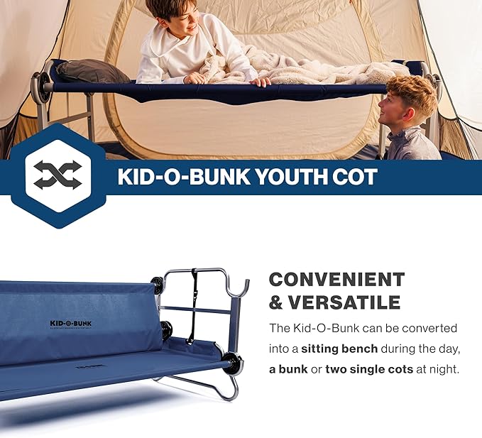 Disc-O-Bed Youth Double Cot Kid-O-Bunk, Modular for Bunk Beds, Dual Cots, or Bench with 2 Carry Bags for Portable Transport