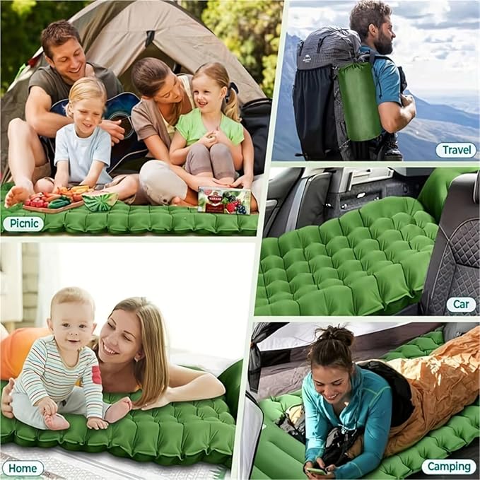Outdoor Camping Inflatable Mattress Thicken Sleeping Pad with Built-in Pillow & Pump, Portable Air Mat for Travel Hiking Climbing(Blue)