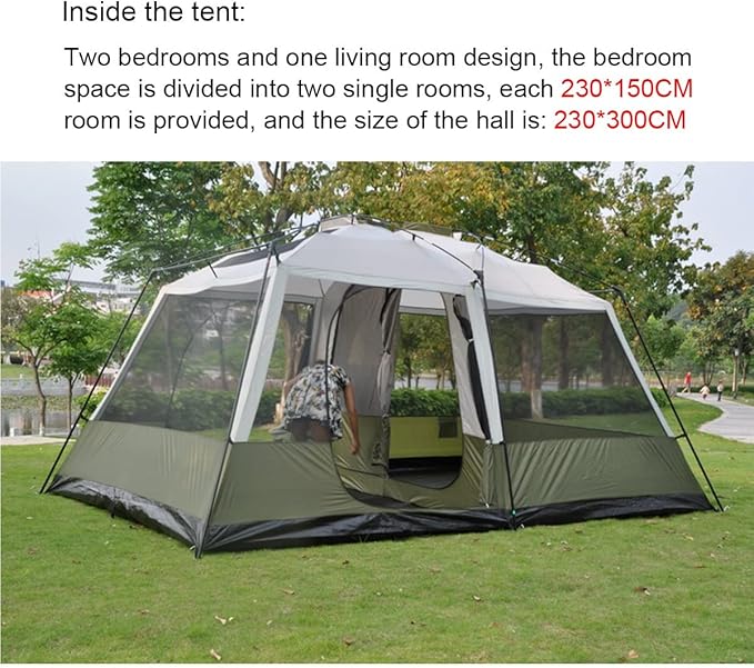 Outdoor Tents Sun Shelter 6-10 Persons Tents for Camping,2 Bedroom Family Tent Cabin Tent, Outdoor Picnic Tent,Waterproof, Portable with Carry Bag