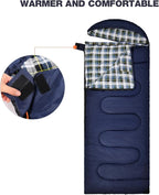 REDCAMP Flannel Sleeping Bag for Adults, Comfortable Cotton Sleeping Bags for Camping with Detachable Hood, Red/Grey/Blue/Black