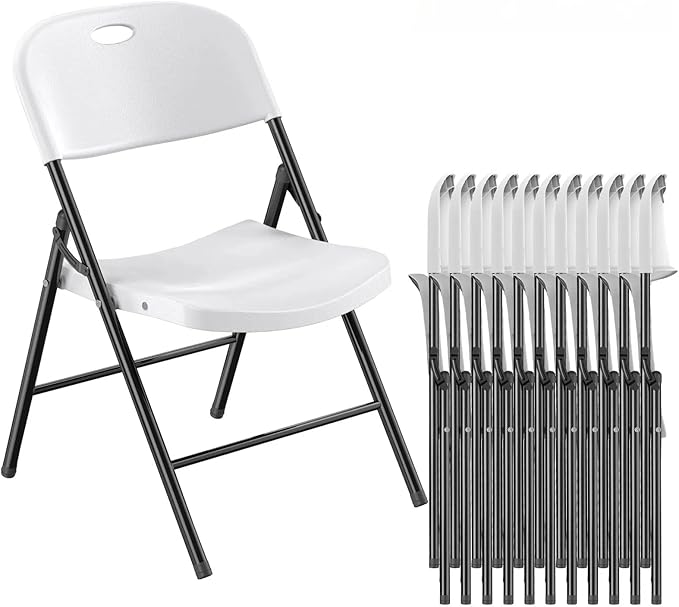 Nazhura 650 Weight Limit Heavy Duty Plastic Folding Chair with Reinfoced Steel Frame for Indoor and Outdoor, Wedding, Party, Restaurant, Meeting Room, Patio and Garden (White, 12 Pack)
