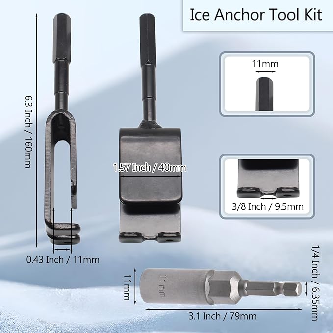Universal Ice Anchor Tool Ice Anchor Drill Adapter Kit, 1 Ice Fishing Shelter Stake Nail 1/4" Adapter, Ice Fishing Accessories and Equipment, Ice Shanty Anchors for Ice Fishing Shelter Tent