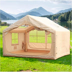Inflatable Tent House Camping Tent with Mesh Windows and 2 Skylights Waterproof Oxford Blow Up Tent with Chimney Opening Family Tent with Pump Easy Setup Air Glamping Tents for Camping Outdoor