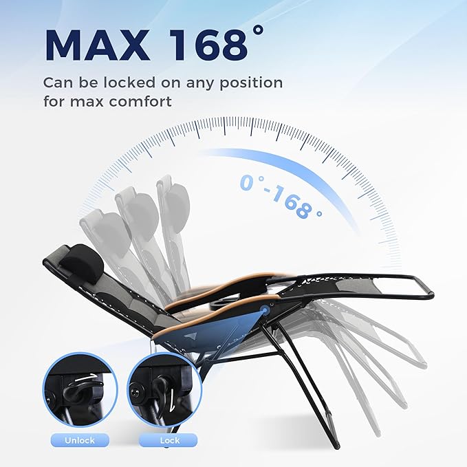 MAISON ARTS Oversized XXL Padded Zero Gravity Chair Set of 2, 30" Wide Seat Foldable Patio Recliner, Anti Gravity Outdoor Lawn Chair with Cup Holder & Pillow, Supports 400lbs, Black & Grey