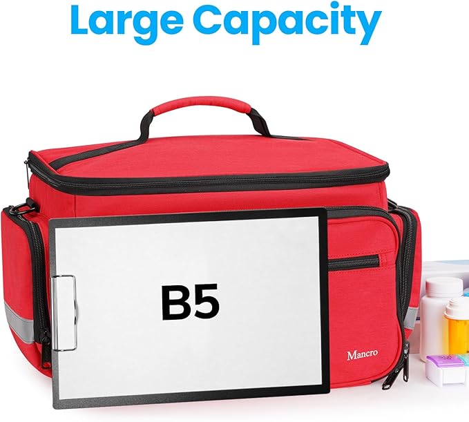 Mancro Medical Bags, Large Medication Storage Empty, Water Resistant Pill Bottle Organizer for Home, First Aid Responder Bag, Nurse Gifts, Red Medical Supply Organizer