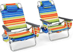 Goplus Beach Chair, Folding Backpack Beach Chairs for Adults with 5 Positions, Head Pillow, Cooler Bag, Towel Bar, Cup Holders, Sunbath Sling Tanning Lounge, Foldable Layout Camping Chairs