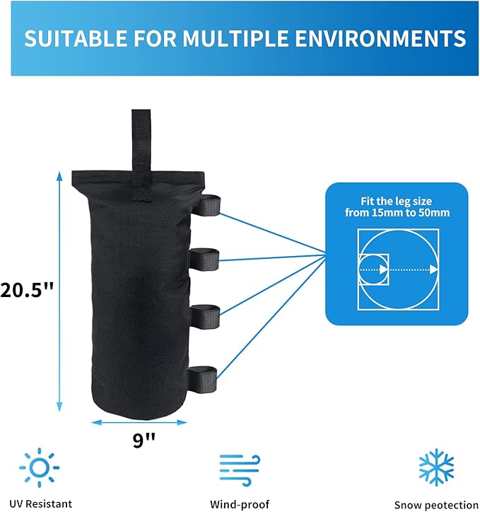 Joramoy Heavy Duty Weight Bags(150LBS) for Pop up Tent, Set of 4, Black(Without Sand)