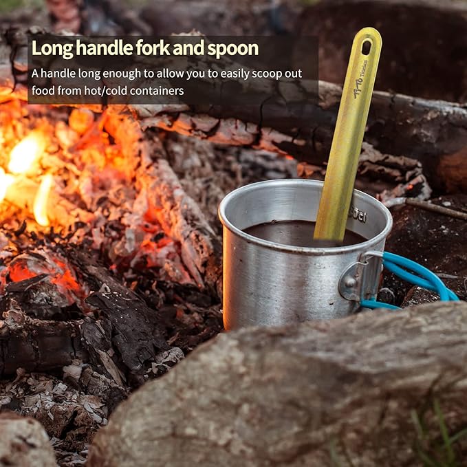 TiTo Titanium Long Handle Spork and Spoon Eco-Friendly Ultralight Portabale Flatware for Outdoor Camping Backpacking Hiking Travel Picnic Tableware with Bag(Bright Colorful Spork)