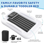 Inflatable Toddler Travel Bed - 60 Inches Portable Toddler Bed for Travel with Safety Sides - Cozy Kids Air Mattress Set with High-Speed Pump & Carry Case - Lightweight & Easy to Inflate -Grey