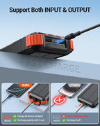 Power-Bank-Solar-Charger 45800mAh Fast Charging with 3 Built-in Cables LED Flashlight Portable External Battery Pack Compatible with All Smartphone, Tablet, Drone, Camera, etc.
