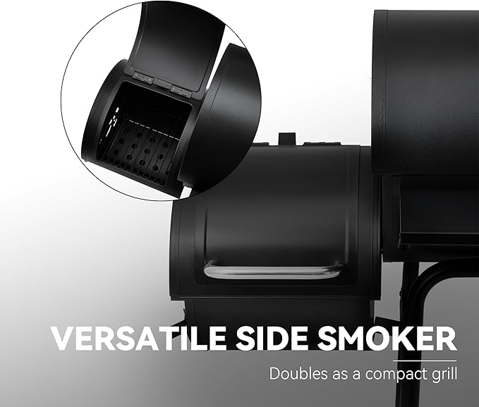 Royal Gourmet CC1830SC Charcoal Grill Offset Smoker with Cover, 811 Square Inches, Black, Outdoor Camping