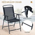 Crestlive Products Patio Folding Chairs Set of 8, Outdoor Folding Chairs with Durable Rust-Resistant Frame and Breathable Textilene Material for Outside, Black