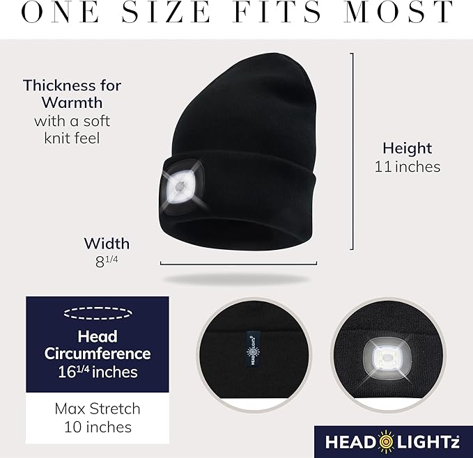 HEAD LIGHTZ® Rechargeable LED Beanie Hat – Hands-Free Lighted Cap for Running, Walking & Camping – As Seen on Oprah’s Favorite Things – Machine Washable, Unisex