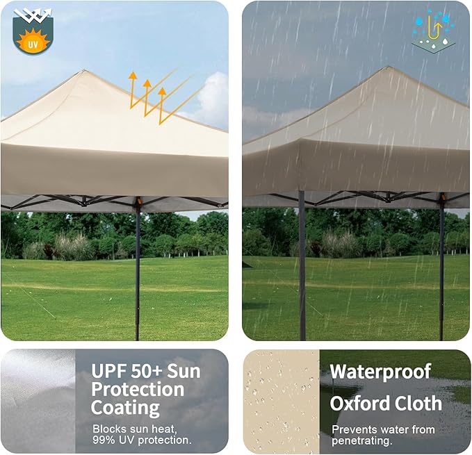10x10 Durable Pop Up Canopy Tent with Sidewalls, Waterproof Attachable Tent Wall, Privacy Shade for Outdoor Events, Camping, Farmers Market (Khaki)