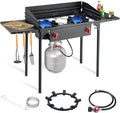 SKOK 2 Burners Portable Propane Stove with Wind Panel & Side Shelves,Portable Camping Stove with High Efficiency Propane Burner,Outdoor Stove for Camping, Backyard, Picnic