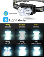 Lsnisni 9 LED Headlamp, 2000 Lumen Super Bright Head Lamp with 6 Modes, IPX5 Waterproof Head Light, Lightweight Head Flashlight for Kids Adults Camping Hiking - 3 AAA Batteries Included