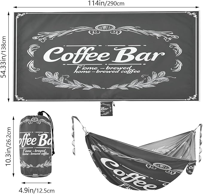 Coffee Bar Finely Home Camping Hammock Single Portable Hammocks 330 lbs Capacity with 2 Tree Straps and Attached Carry Bag,Perfect for Outdoor,Indoor,Beach,Camping,Travel