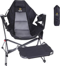 Nice C Hammock Camping Chair with Footreat, Swinging Camping Chair Rocker, High Back Chairs with Stand, Cup Holder, Side Pocket, Heavy Duty (1 Pack, Black)