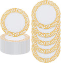 50 Pcs White and Gold Charger Plates Bulk, 13" Round Dinner Charger Plates with Gold Flora Embossed, Decorative Table Plastic Chargers for Christmas, Wedding, Party, Event Decorations