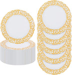 50 Pcs White and Gold Charger Plates Bulk, 13" Round Dinner Charger Plates with Gold Flora Embossed, Decorative Table Plastic Chargers for Christmas, Wedding, Party, Event Decorations