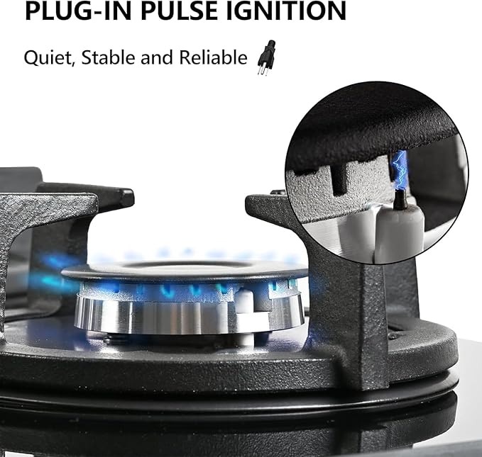 Gas Stove Top 4 Burner, Propane Gas Cooktop, LPG/NG Dual Fuel Convertible Stove Top with Thermocouple Protection, Built-in/Countertop