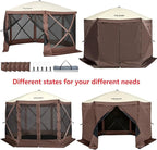 VEVOR Pop Up Gazebo Screen Tent, Pop-Up Instant Gazebo Tents with Mosquito Netting Outdoor Canopy, 6 Sided Sun Shelter 10x10ft with 6 Removable Wind Cloths & 2 Mesh Windows, Pavilion Tent for Patio