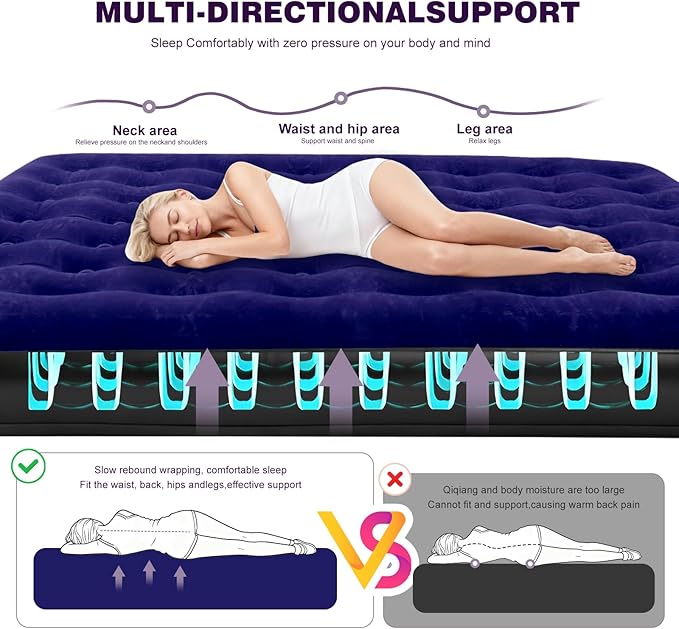 King Size Camping Air Mattress Bed with Air Pump,80"x 72"Thickened Portable Blow Up Inflatable Air Mattress,Travel Sleeping Bed Pad for Camping Home Hiking