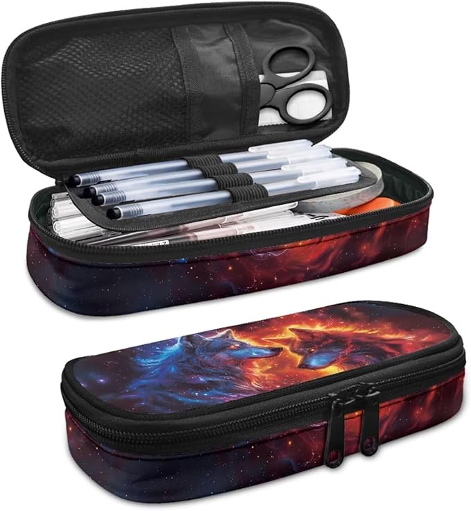 Ystardream Galaxy Wolf Backpacks for Boys 10-12 for School Backpack with Lunch Box Pencil Case 3 Pcs Set Book Bag Elemenatry Preschool Back Packs Schoolbag for Kids Boys Travel Daypack Laptop Bags